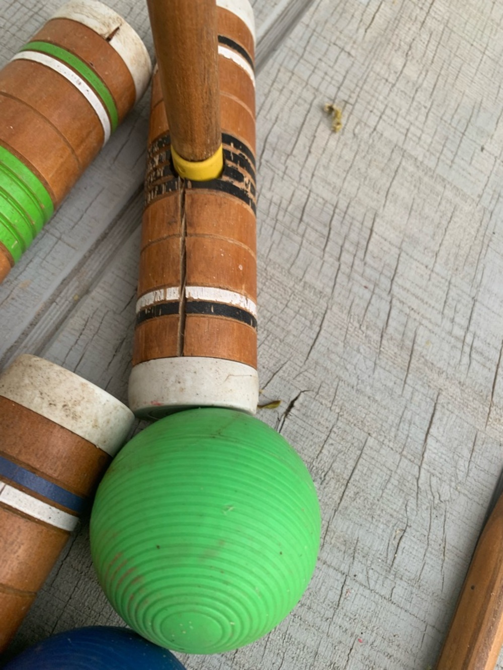 Vintage Wooden Croquet Set 6 Player Color Stripe Mallets Balls Outdoor Game - Picture 10 of 11